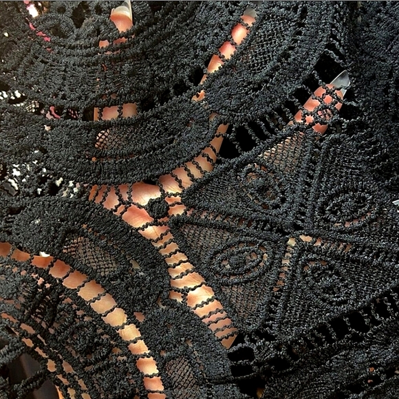 New Chic Embroidered Lace Mock Top Blouse Long Sleeve Black - Picture 6 of 8